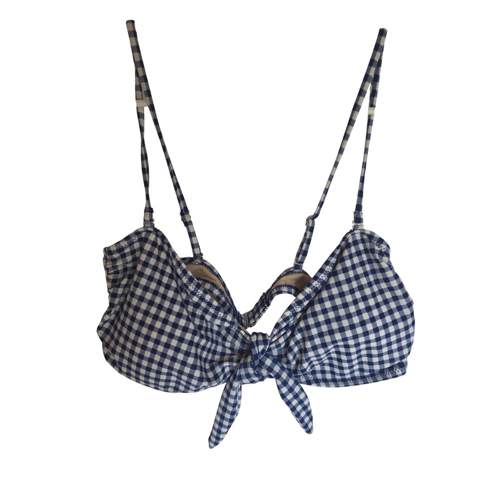 Old Navy Womens Gingham Front Tie Bikini Top Navy Blue White Large